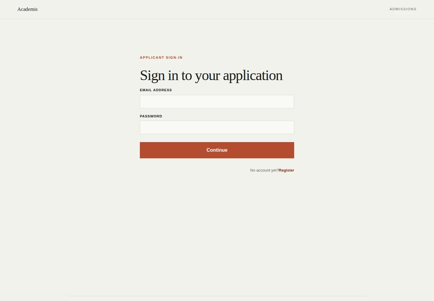 Applicant account sign-in