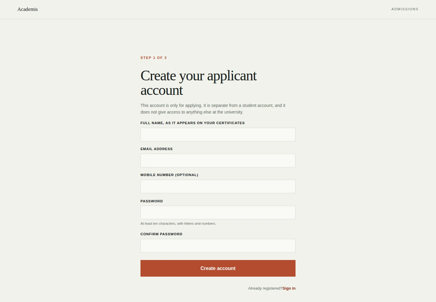 Applicant registration