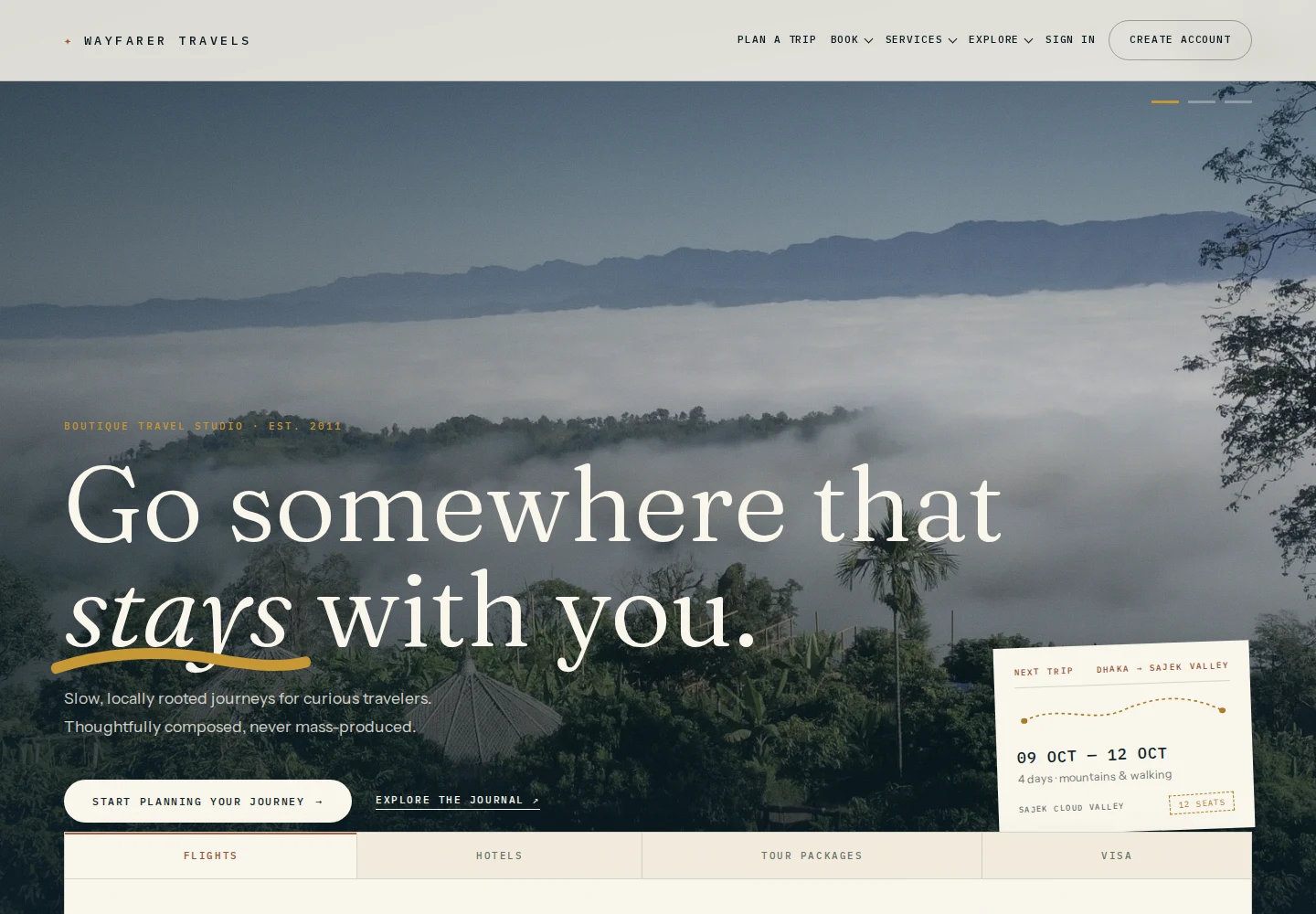 Wayfarer Travels product interface